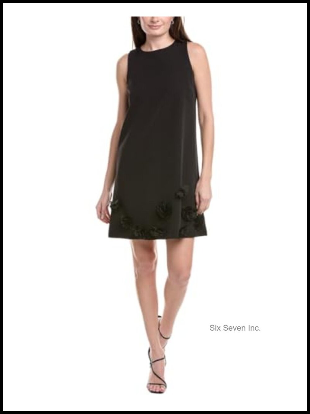 Sleeveless Shift Dress with Rosette Hem